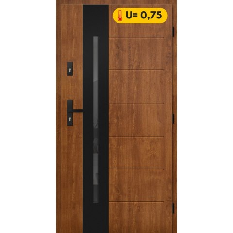 Ciepłe Drzwi Zewnętrzne Stalowe PASIV 72mm GRUBE U=0,75 Złoty Dąb Black