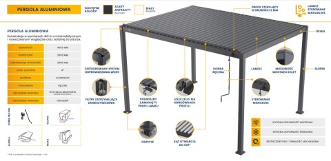Pergola GERDA ANTRACYT wolnostojąca 4m x 3m PREMIUM Dostępna OD RĘKI !