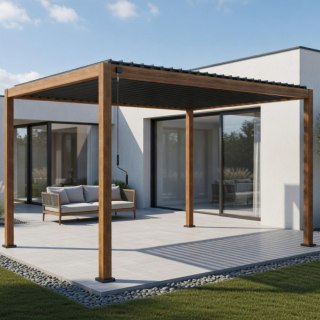 Pergola Tarasowa Deluxe 111 3,6 x 4 m Aluminiowa z Regulowanymi Lamelami Dąb