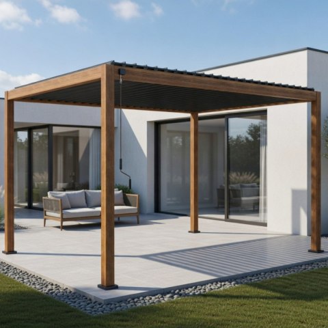 Pergola Tarasowa Deluxe 111 3,6 x 4 m Aluminiowa z Regulowanymi Lamelami Dąb