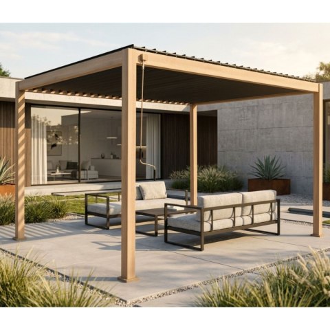 Pergola Tarasowa Premium 111 3 x 4 m Wolnostojąca Ogrodowa Rama Aluminiowa Dąb