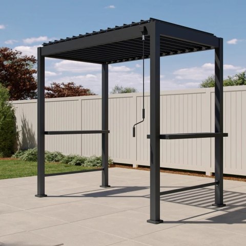 Pergola grillowa Aluminiowa Mirador 88 BBQ 1,5 × 2,5 m z blatem barowym Antracyt Regulowane Lamele
