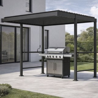 Pergola grillowa Stalowa Mirador 80 BBQ 3 × 2,5 m z blatem barowym Antracyt Regulowane Lamele