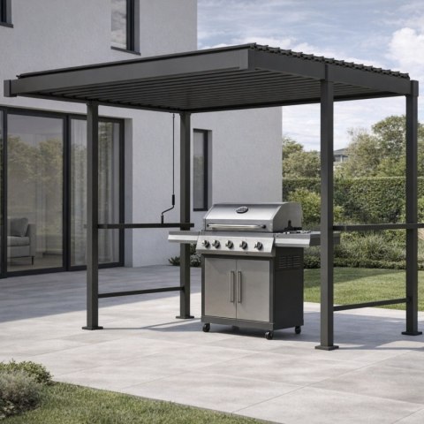 Pergola grillowa Stalowa Mirador 80 BBQ 3 × 2,5 m z blatem barowym Antracyt Regulowane Lamele