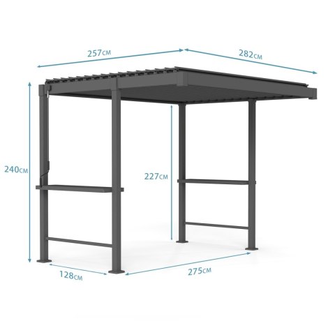 Pergola grillowa Stalowa Mirador 80 BBQ 3 × 2,5 m z blatem barowym Antracyt Regulowane Lamele