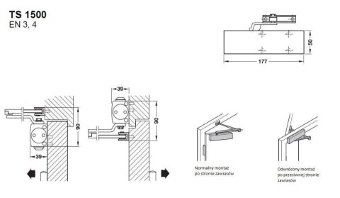 Samozamykacz GEZE-1500 + ramię standard 90kg srebrny