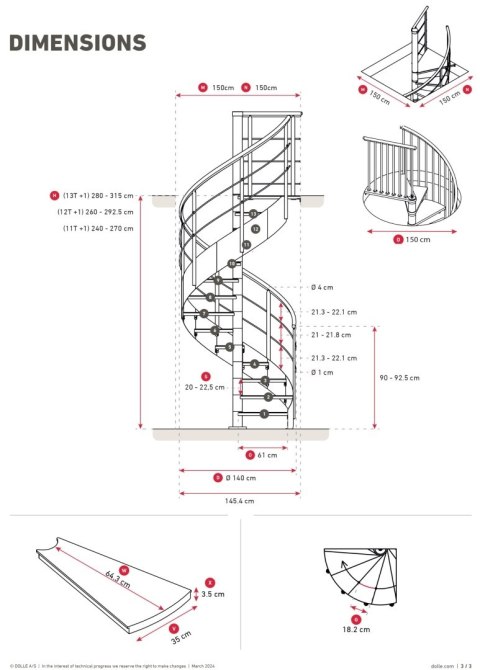 Schody spiralne Dolle Cambrigde Bukowe śr. 140 cm Premium