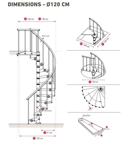 Schody Spiralne Calgary Antracyt Kręcone 120 cm