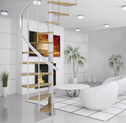 Schody Spiralne Calgary Białe-Buk Kręcone 120 cm