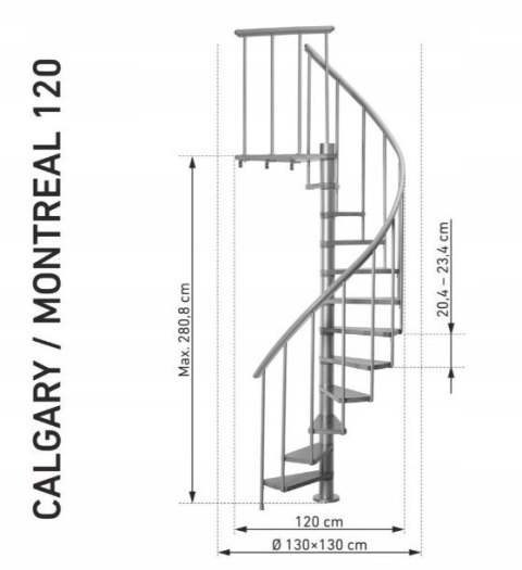 Schody Spiralne Calgary Srebrne-Buk Kręcone 140cm