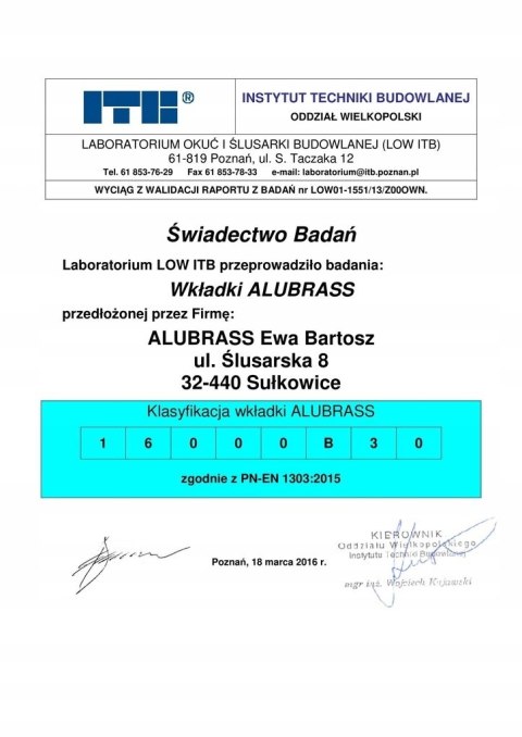 Wkładka ALUBRASS 30/50 nikiel satyna