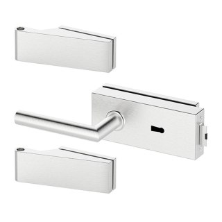 Zestaw Okuć do drzwi szklanych SLIM PRO Srebrne INOX zamek klucz