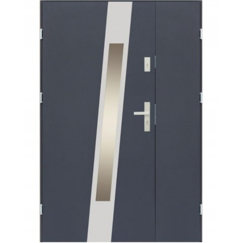 Drzwi Dwuskrzydłowe ELIX Stalowe 120cm/140cm Antracyt Złoty Dąb Orzech Ramka INOX