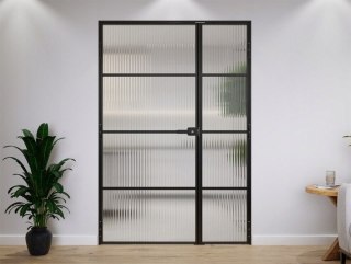 Drzwi Dwuskrzydłowe Industrial 4 pola Loft Aluminium Szyba Flutez Relif Różne Wymiary
