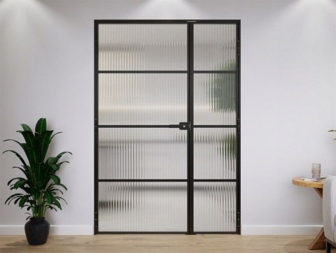 Drzwi Dwuskrzydłowe Industrial 4 pola Loft Aluminium Szyba Flutez Relif Różne Wymiary