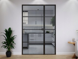 Drzwi Dwuskrzydłowe Industrial 4 pola Loft Aluminium Szyba Grafitowa Różne Wymiary