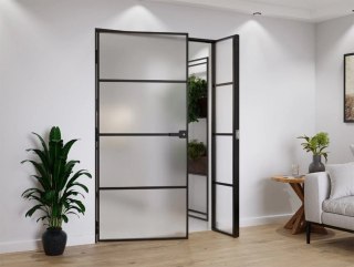 Drzwi Dwuskrzydłowe Industrial 4 pola Loft Aluminium Szyba Mleczna Satyna Różne Wymiary
