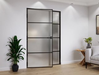Drzwi Dwuskrzydłowe Industrial 4 pola Loft Aluminium Szyba Mleczna Satyna Różne Wymiary