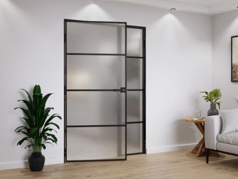 Drzwi Dwuskrzydłowe Industrial 4 pola Loft Aluminium Szyba Mleczna Satyna Różne Wymiary