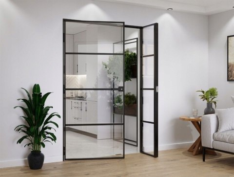 Drzwi Dwuskrzydłowe Industrial 4 pola Loft Aluminium Szyba Przeźroczysta Różne Wymiary