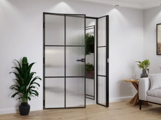 Drzwi Dwuskrzydłowe Industrial 6 pól Loft Aluminium Szyba Flutez Relif Różne Wymiary