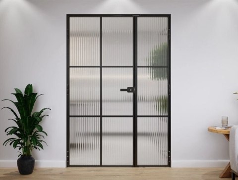Drzwi Dwuskrzydłowe Industrial 6 pól Loft Aluminium Szyba Flutez Relif Różne Wymiary