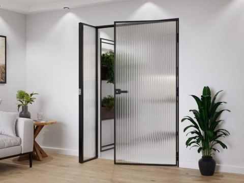 Drzwi Dwuskrzydłowe Industrial Loft Aluminium Szyba Flutez Relif Różne Wymiary