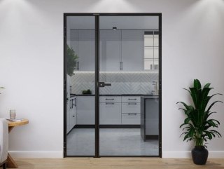 Drzwi Dwuskrzydłowe Industrial Loft Aluminium Szyba Grafitowa Różne Wymiary