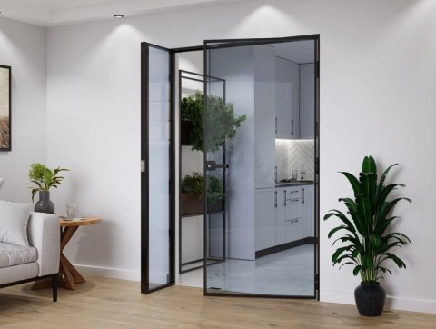 Drzwi Dwuskrzydłowe Industrial Loft Aluminium Szyba Grafitowa Różne Wymiary