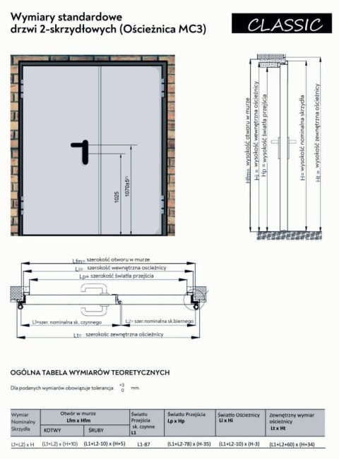 Drzwi Dwuskrzydłowe Przeciwpożarowe EI30 170 cm