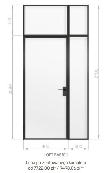 Drzwi Erkado Loft Steel BASIC 2 w ramie 1100x2080 Szpros Różne Szklenia Różne Kolory lub NA WYMIAR