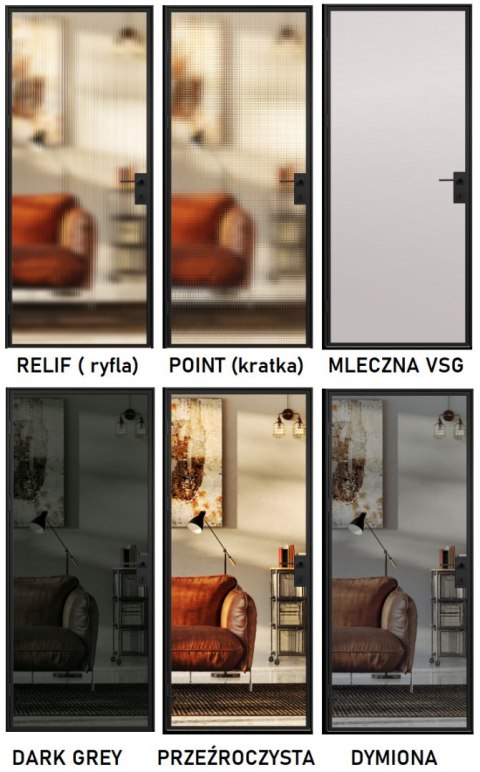 Drzwi Erkado Loft Steel BASIC 2 w ramie 900x2080 Szpros Różne Szklenia Różne kolory lub NA WYMIAR