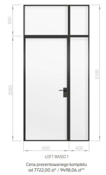 Drzwi Erkado Loft Steel BASIC 2 w ramie 900x2080 Szpros Różne Szklenia Różne kolory lub NA WYMIAR