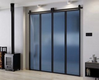 Drzwi Harmonijkowe Podwójne Przesuwne Łamane Aluminium Gładkie Szyba Loft Satyna-Grafit 2x97