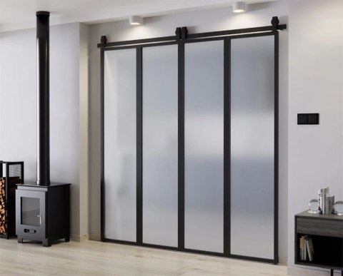 Drzwi Harmonijkowe Podwójne Przesuwne Łamane Aluminium Gładkie Szyba Mleczna 2x97