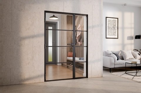 Drzwi Lumin 1080 x 2080 z Naświetlem bocznym w ramie aluminiowej Szklone 4 Pola