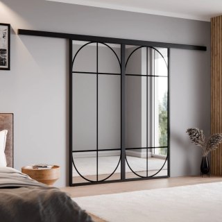 Drzwi Podwójne Przesuwne Aluminium Gładkie Szyba Loft Lustro Srebrne Łuk 1