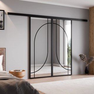 Drzwi Podwójne Przesuwne Aluminium Gładkie Szyba Loft Lustro Srebrne Łuk 4