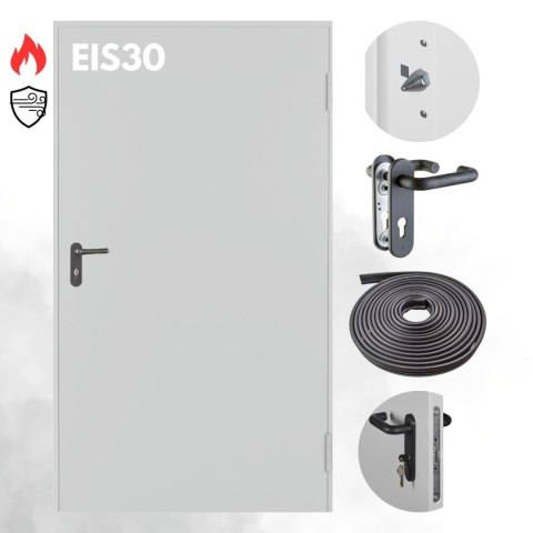 Drzwi Przeciwpożarowe Dymoszczelne EIS30 Padilla Szare RAL 7035 PPOŻ 110 cm