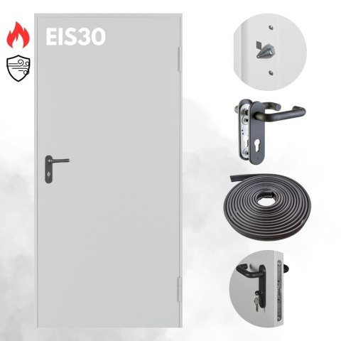 Drzwi Przeciwpożarowe Dymoszczelne EIS30 Padilla Szare RAL 7035 PPOŻ 70 cm