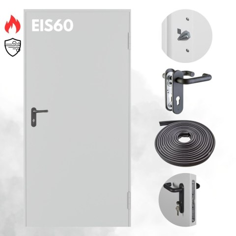 Drzwi Przeciwpożarowe Dymoszczelne EIS60 Padilla Szare RAL 7035 PPOŻ 80 cm