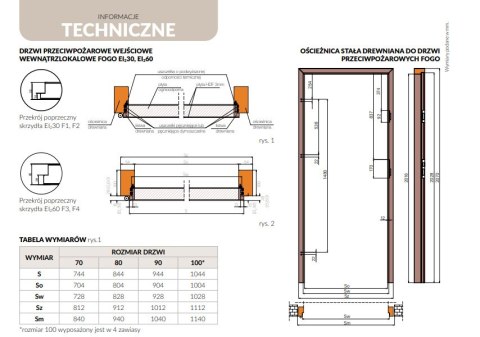 Drzwi Przeciwpożarowe Wejściowe EI30 FOGO 70/80/90/100 cm Kolory Wewnątrz-obiektowe