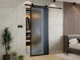 Drzwi Przesuwne Szklane Baldur Loft bez wzory Szyba Satyna/Grafit Różne wymiary Zestaw