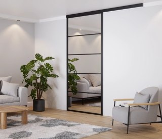 Drzwi Przesuwne Szklane LAGUNA Aluminium Czarne Montaz do sufitu Szyba do Wyboru