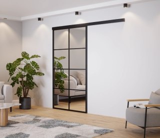 Drzwi Przesuwne Szklane LAGUNA Aluminium Czarne Srerokie Lustro