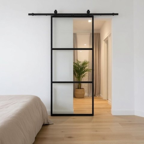 Drzwi Przesuwne Szklane THARO Loft Aluminiowe Slim czarne 85×210 cm Zestaw od ręki