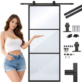 Drzwi Przesuwne Szklane THARO Loft Aluminiowe Slim czarne 95×210 cm Zestaw od ręki