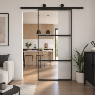 Drzwi Przesuwne Szklane THARO Loft Aluminiowe Slim czarne 95×210 cm Zestaw od ręki