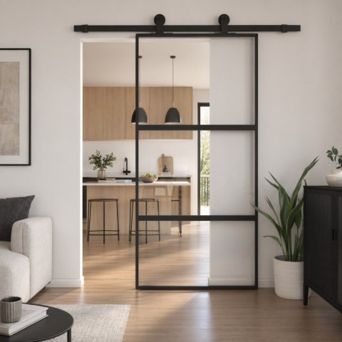 Drzwi Przesuwne Szklane THARO Loft Aluminiowe Slim czarne 95×210 cm Zestaw od ręki