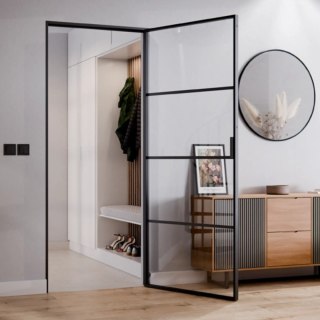Drzwi Rozwierane Aluminium Czarne Slim Magnetic Komplet z Ościeżnica Float 4 pola